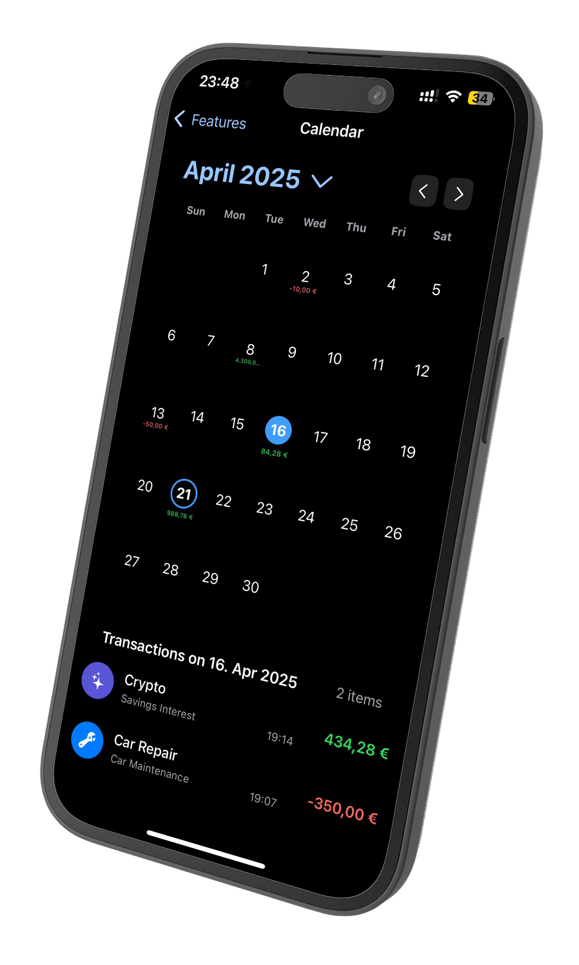Calendar view feature