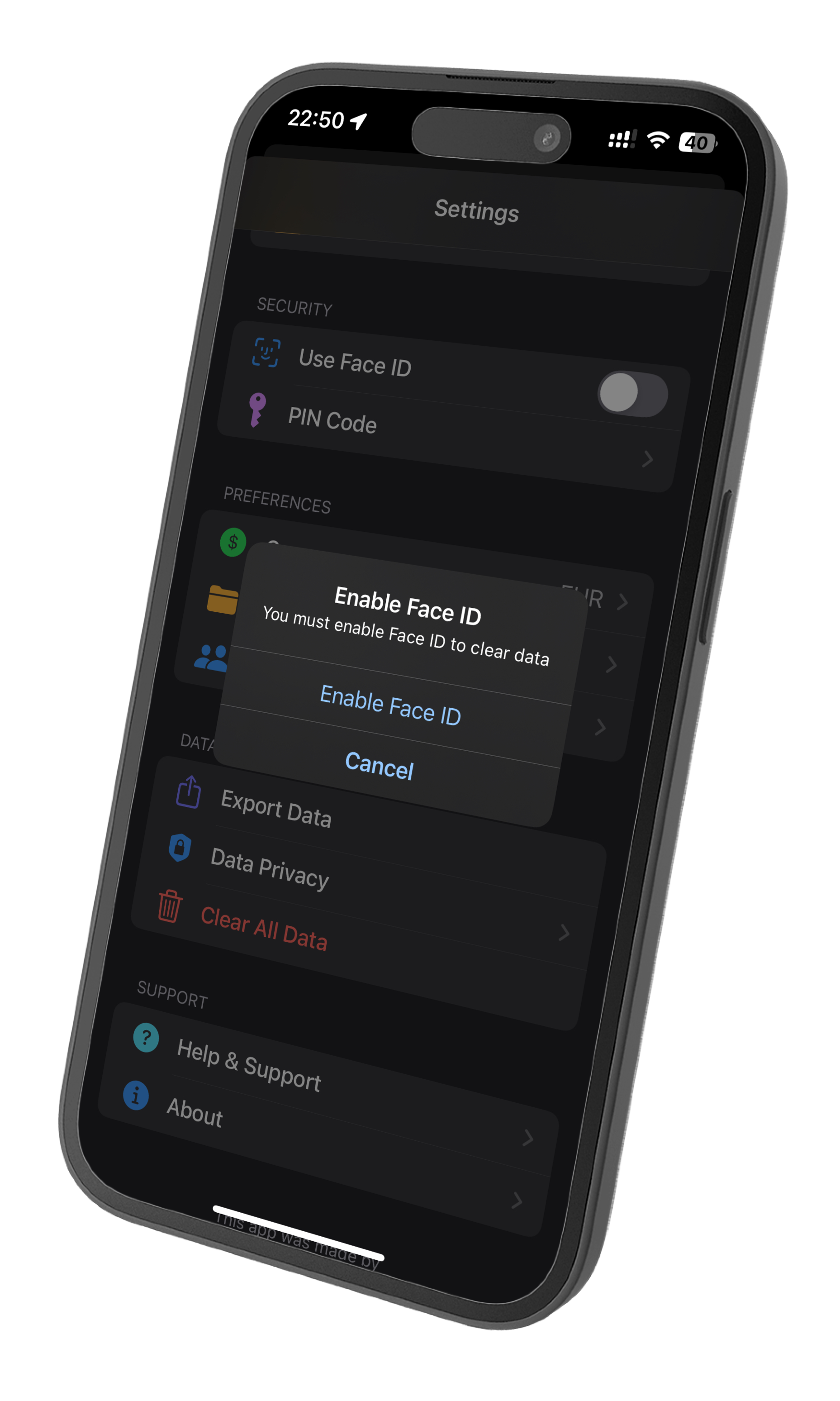 FaceID security feature