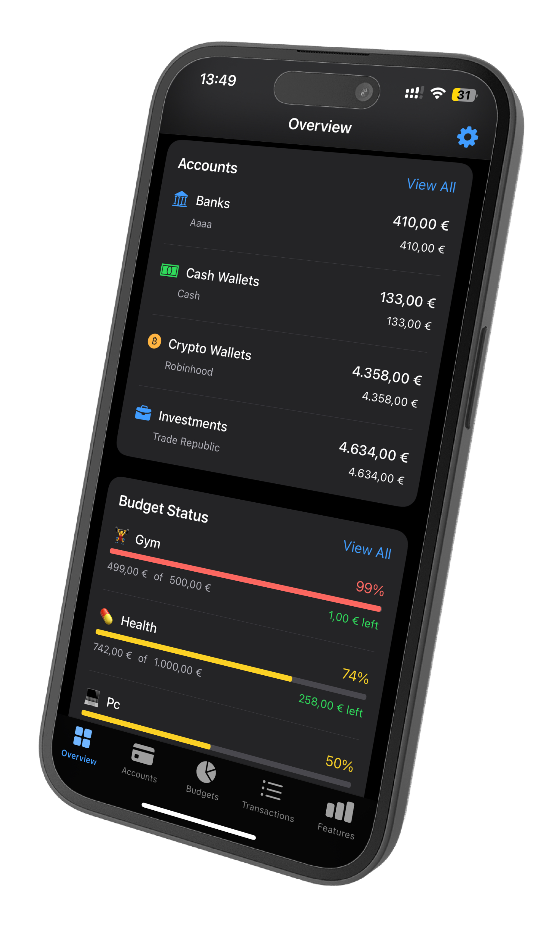 App overview screen