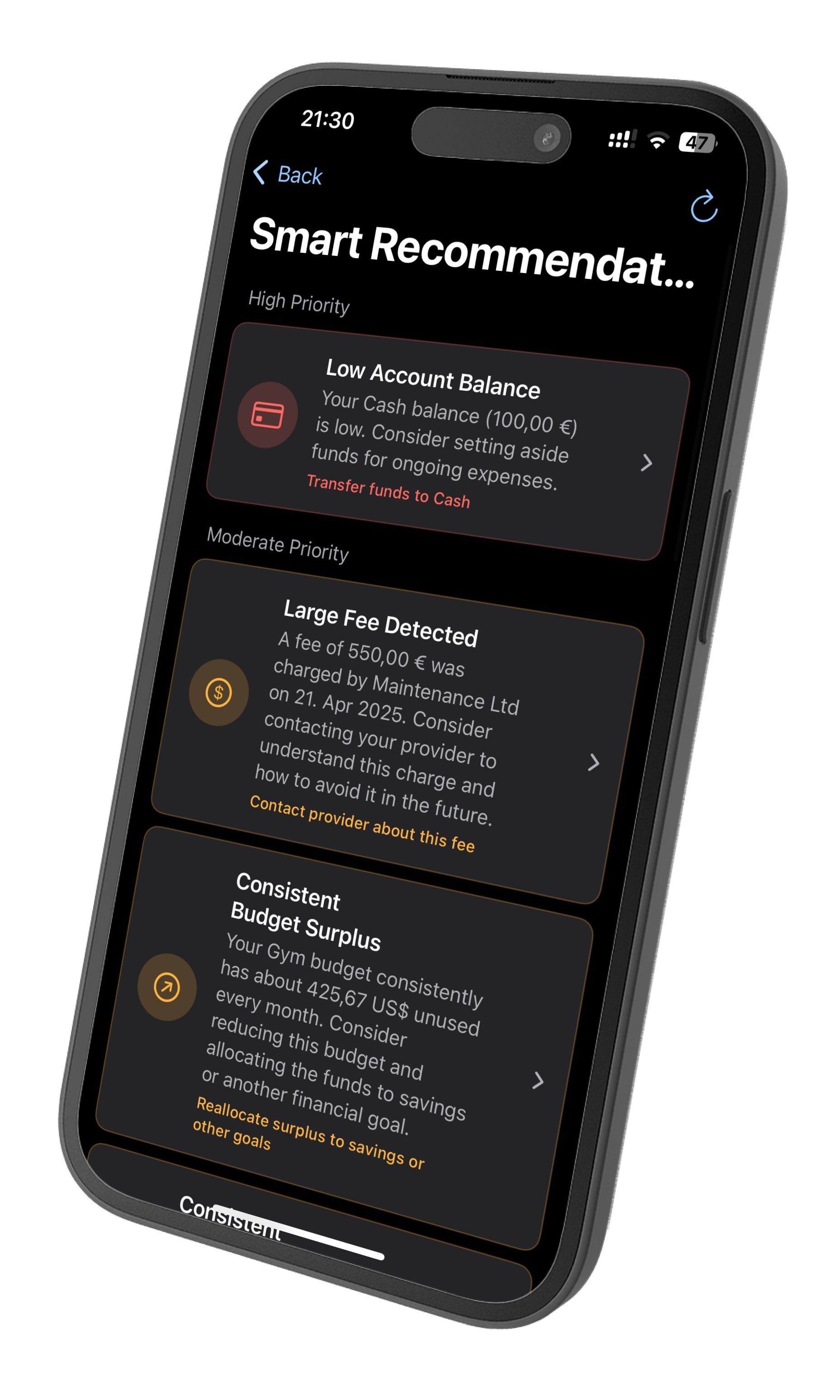 Smart recommendations feature